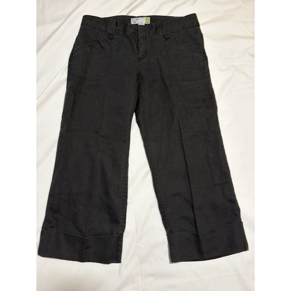 Vintage Old Navy Low Rise Wide Leg Crop 100% Linen Pants Sz 10 Black Y2K Sailor